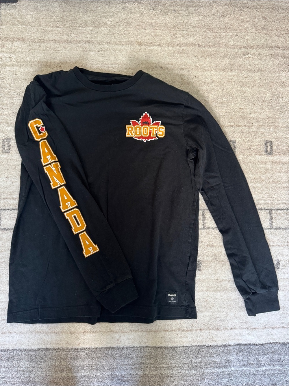 Roots Black Long-Sleeve 'Canada' Tee with Yellow & Red Graphics